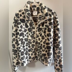 Aerie Offline Fuzzy Leopard-Style Pullover in Black & Cream